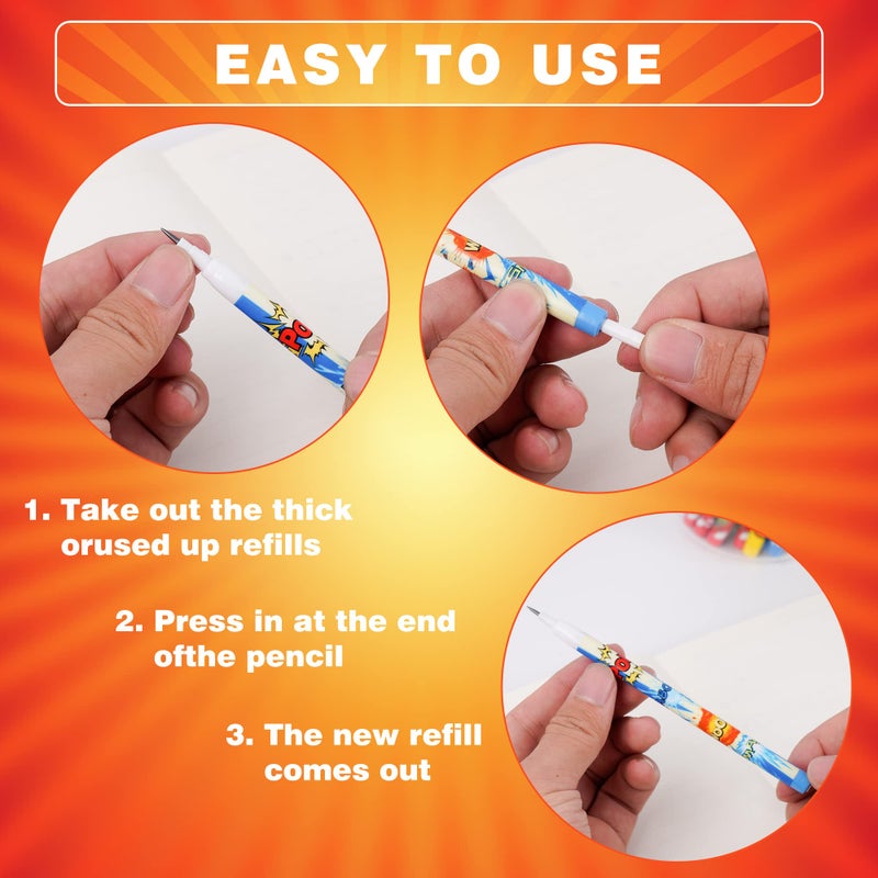 Kolewo4ever 48 Pcs Hero Pencils Translucent Pencil Multipoint Non- Sharpening Stackable Pencils Pop Up Plastic Pencils Pow! Snap! Wham! Bang! Pencil,4 style - Image 3